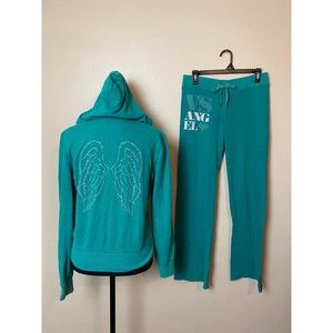 victoria’s secret matching jumpsuit hoodie and sweat pants small angel wings Y2K